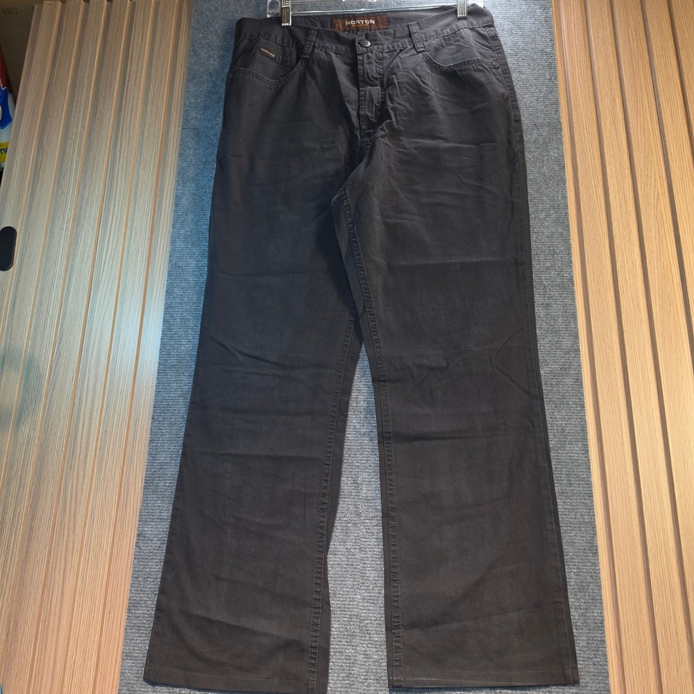 Norton Trousers Mens 34 Dark Grey Good Straight Leg Textured Cotton UK Brand